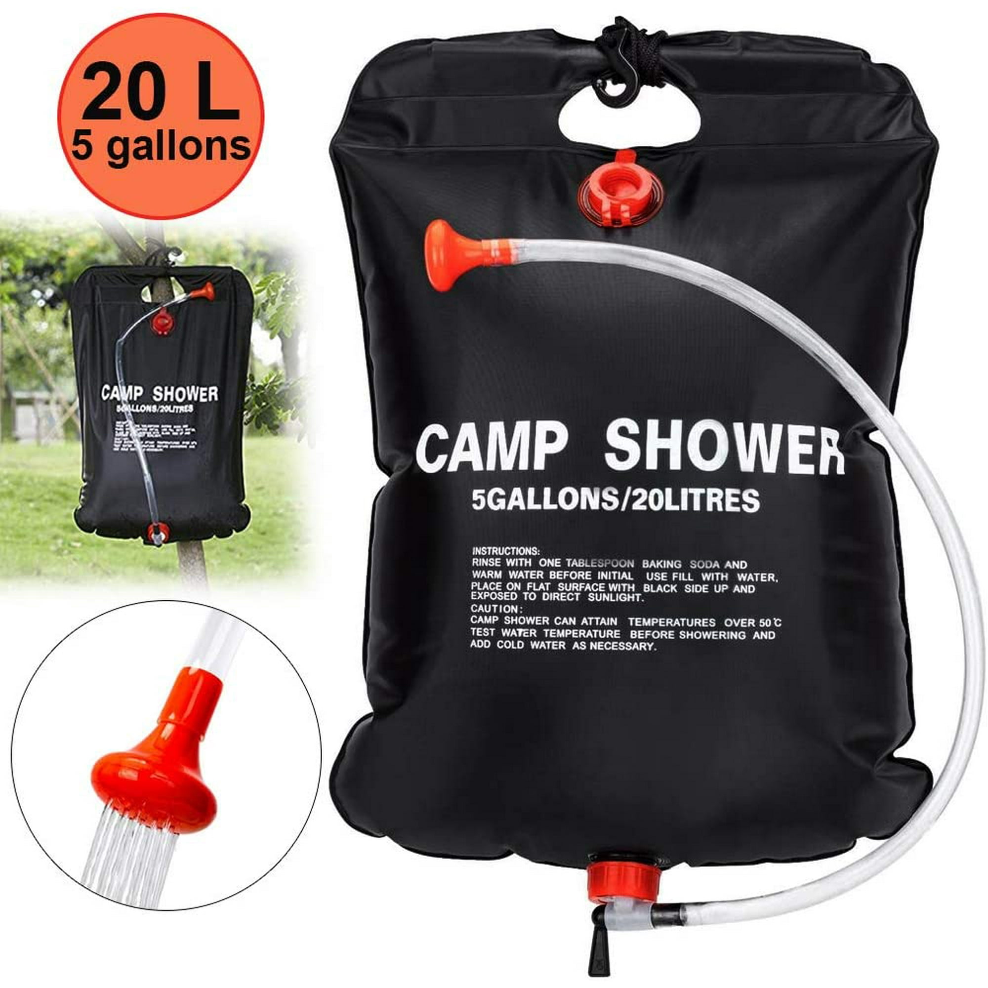 Pevor Solar Shower Bag 20 L//5 Gallon Portable Folding Hot Water Bag Switchable for Camping Hiking Outdoor Traveling Bathing Bag